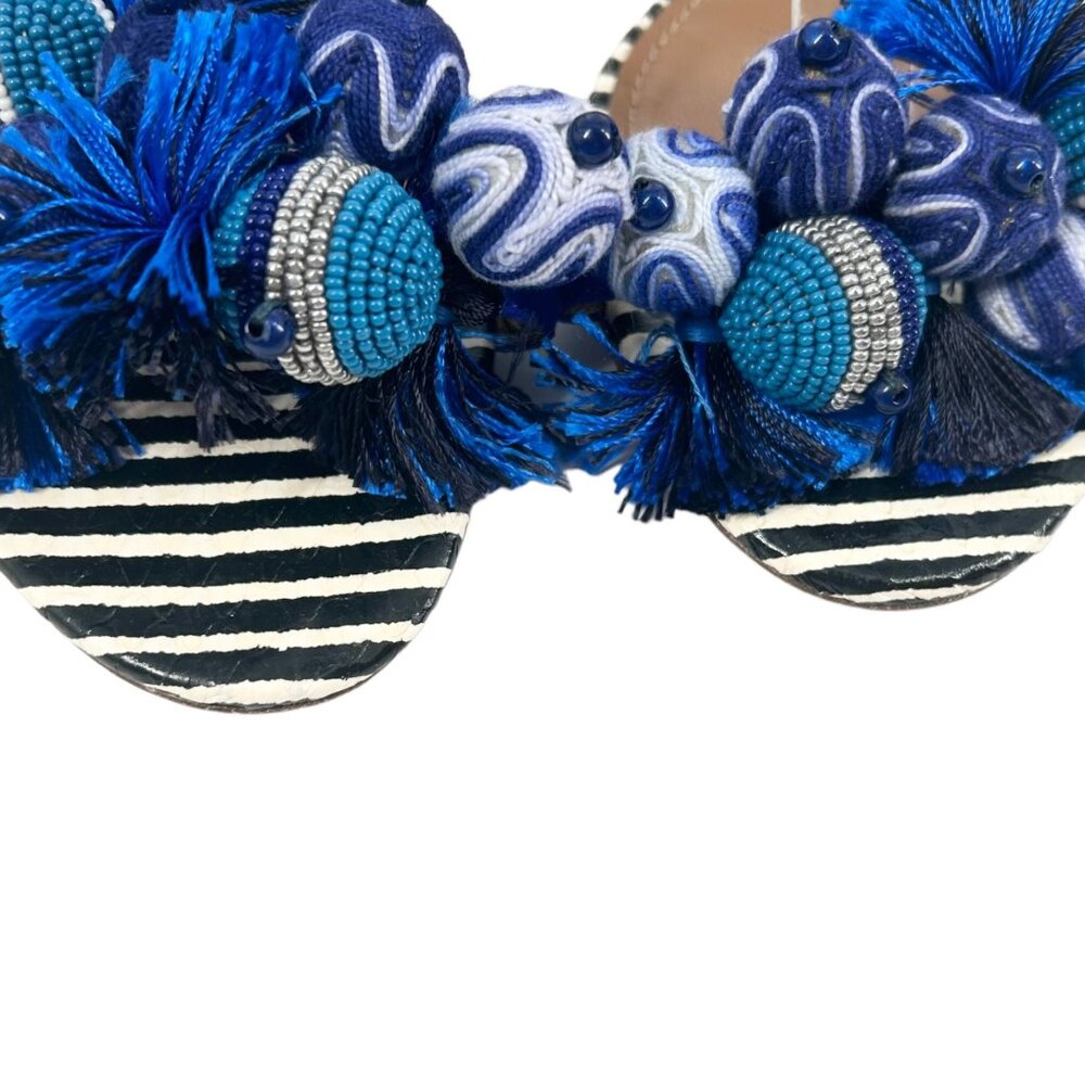 NWOB Aquazzura Tropicana Beaded Tassel Block Heeled Sandals - Picture 9 of 14